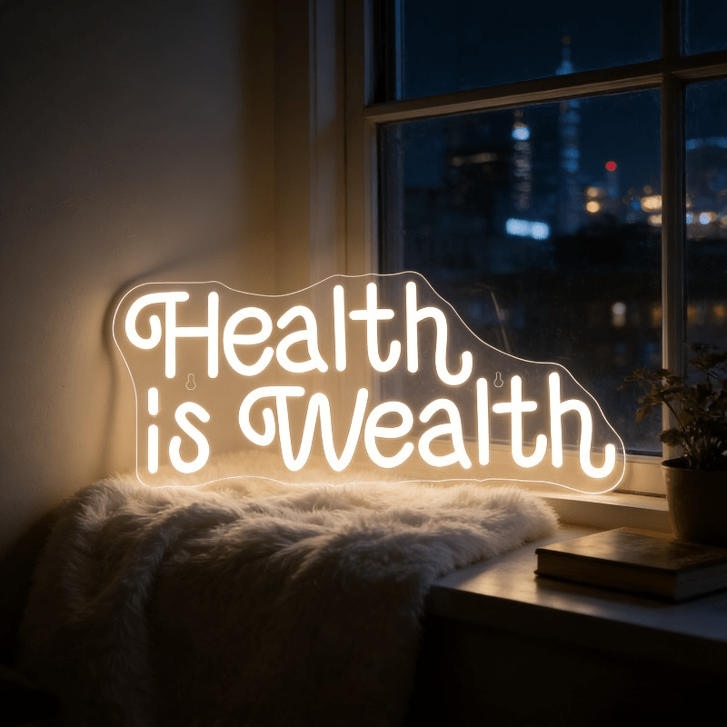 Health Wellness Lifestyle - „Gesundheit ist Reichtum“ Neon-Schild LED-Leuchtreklame für
